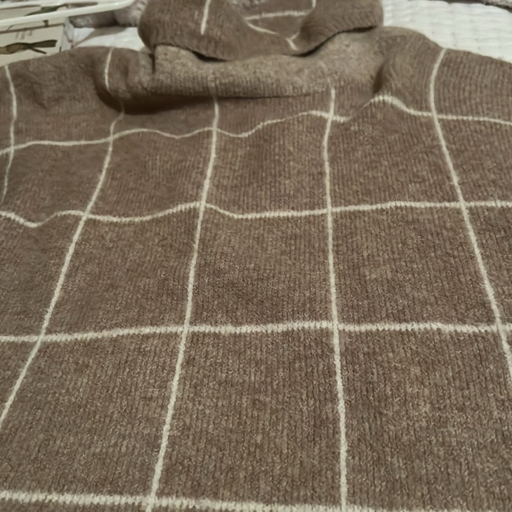 Madewell Windowpane Turtleneck Sweater Women’s XL very Good Tan Cream - Picture 3 of 10